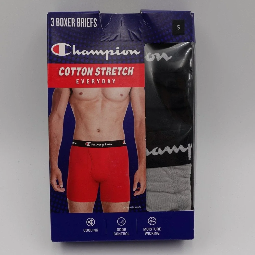 Champion Boxer Briefs Mens S Black Grey 3-Pack Cotton Stretch Everyday CANBBG